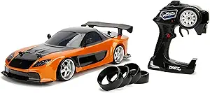 Jada Toys Fast & Furious Hans Mazda RX-7 Drift RC Car, 1: 10 Scale 2.4Ghz Remote Control Orange & Black, Ready to Run, USB Charging (Standard) (99700)