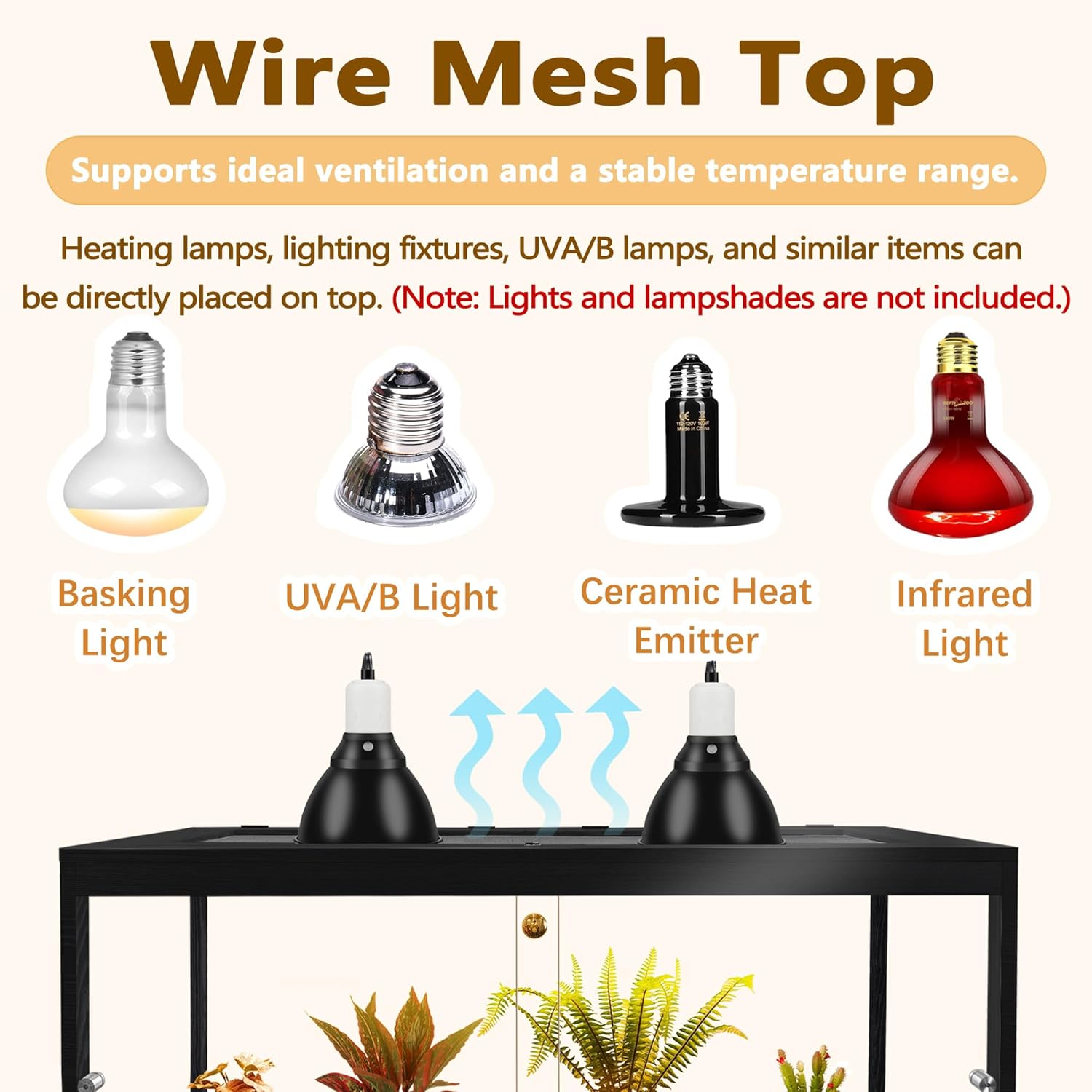 PROLEE Bearded Dragon Tank,34 Gallon Reptile Tank with Meatl Mesh Roof and Front Sliding Door,Lizard Tank,Spacious Reptile Enclosure for Snakes,Lguanas, Chameleons (Black)