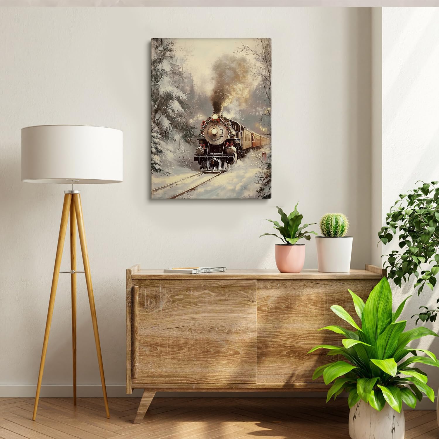 Winter Wall Art,Vintage Train in Snow Print,Nostaltic Steam Locomotive Scene,Holiday Train Print,Snowy Train Scene Print,Nostalgic Winter Art,Winter Holiday Decor12x16inch Framed Art