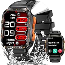 Military Smart Watches for Men (Make/Answer Call) with LED Flashlight 1.96" Screen 430mAh Fitness Tracker with Sport Modes Heart Rate Sleep Monitor Rugged Smartwatch for iPhone Android