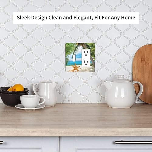 Vista 55 de Cubiertas decorativas de salida de estrella de mar playera, tablero de madera azul de concha de mar de 1 banda, decoración individual GFCI, placa