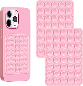 Silicone Sticky Phone Grip, Adhesive Suction Cup Phone Case Mount, Phone Grip with Strong Suction for Cellphone, Non Slip Hands-Free Phone Accessories Holder for Selfies and Videos 2pcs-Light Pink