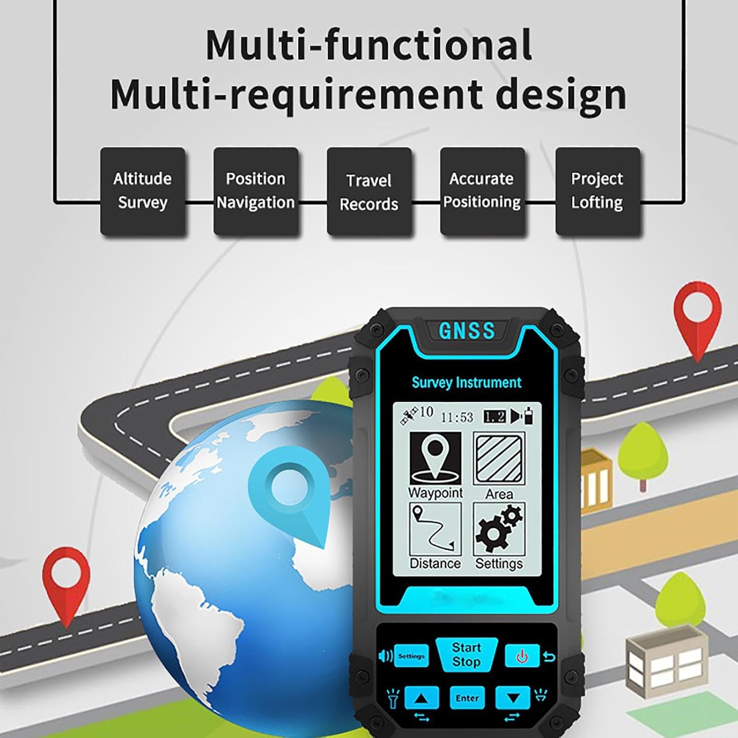 Land Surveying Machine, Professional GNSS Receiver with 2.8'' LCD Screen, Accurate Measurement, Track Tracking, for Forest Farmland Mountain Mining Lake