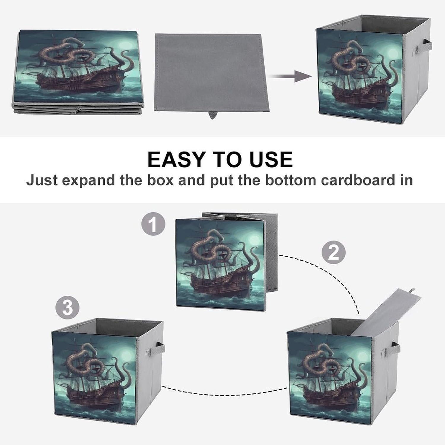 Folding Storage Bins Oxford Fabric Clothes Storage Boxes with Handles | Octopus Ship Cube Organizer, Easy to Store, Multi Functional Cube Storage Organizer for Office Bedroom