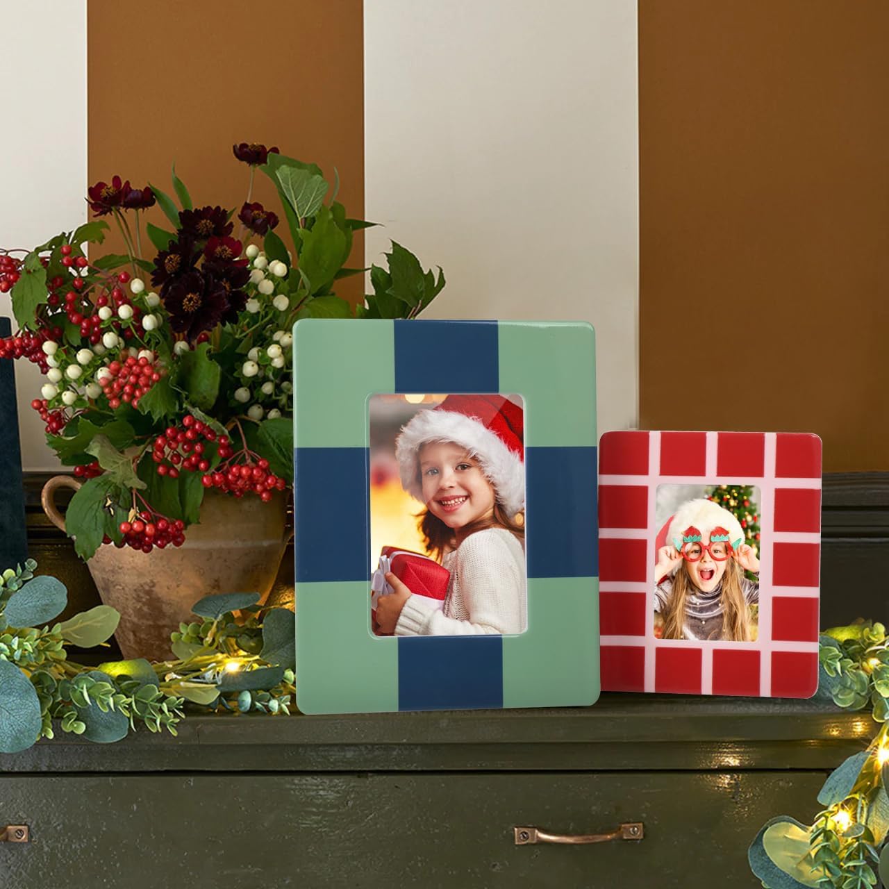 Gurfuy Set of 3 Picture Frame Tabletop - Colored Ceramic Photo Frames Table Top Display 2 of 2x3”, 1 of 3x5” Horizontal Vertical Formats for Home Hotel Decor (Can’t for Wall) Colored B