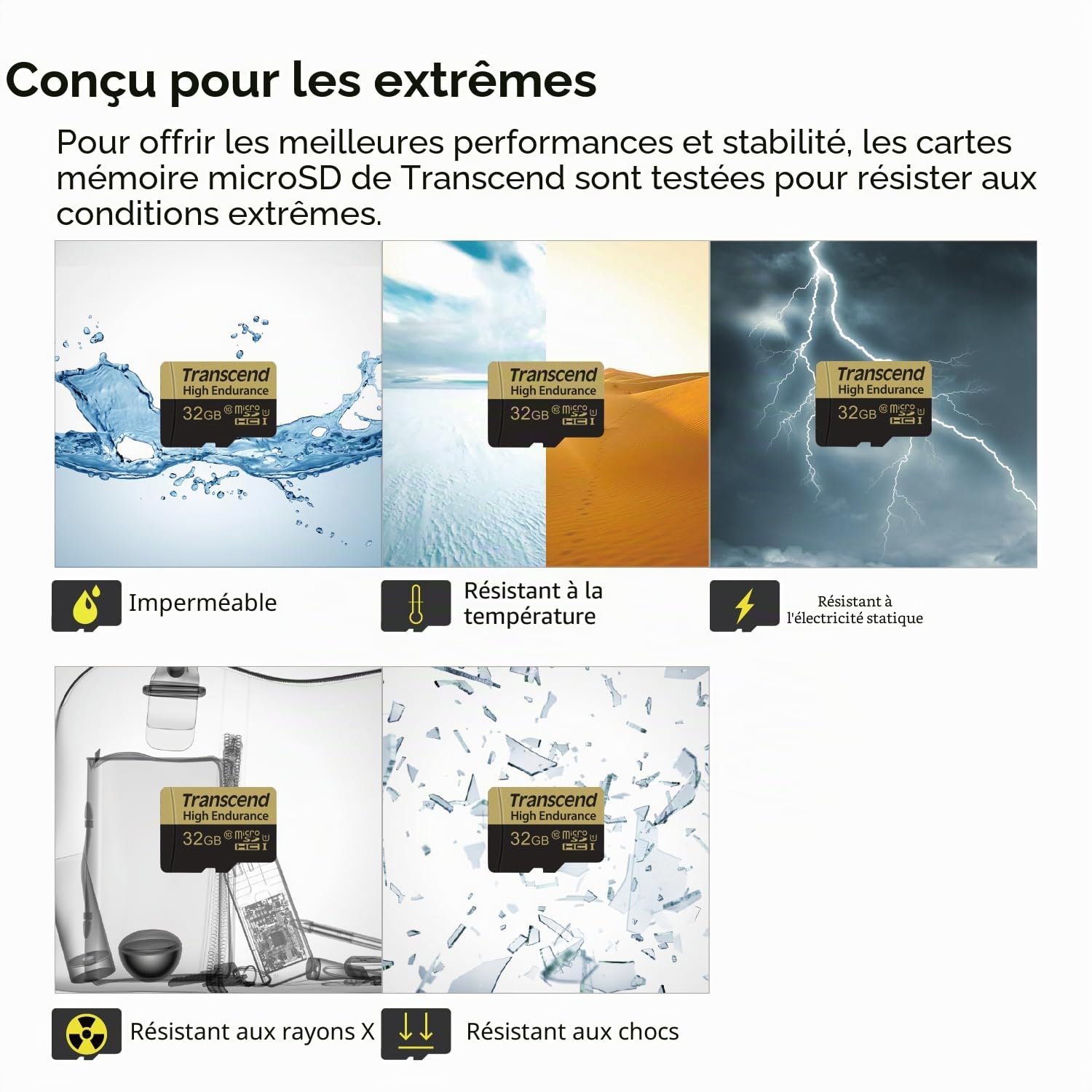 Transcend Carte Mémoire microSDXC 16 Go Haute Endurance TS16GUSDHC10V