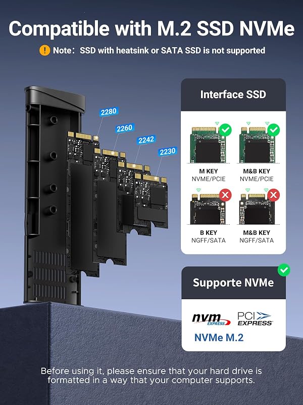 UGREEN M.2 NVMe SSD Enclosure 10Gbps USB 3.2 Gen 2 (10 Gbps) to NVME M-Key/(B+M) Key Solid State Drive External Enclosure Support UASP Trim for 2230/2242 /2260/2280 NVME SSDs by UGREEN - Image 3