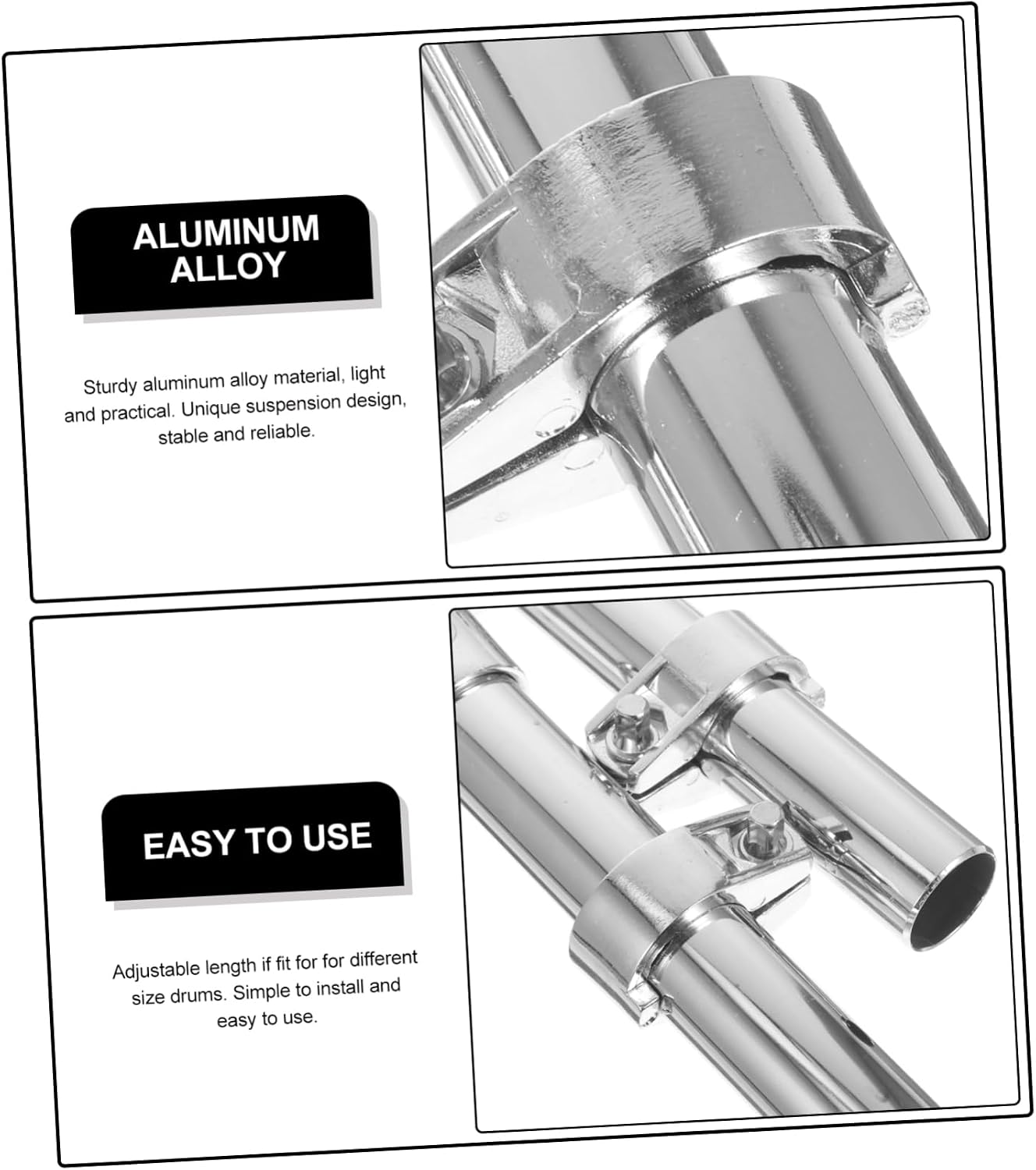 Silver Tom Drum Holder Bracket 1 Pair Lightweight Metal Stand for Percussion Instruments Performance Display Mount Compatible Drums and Accessories