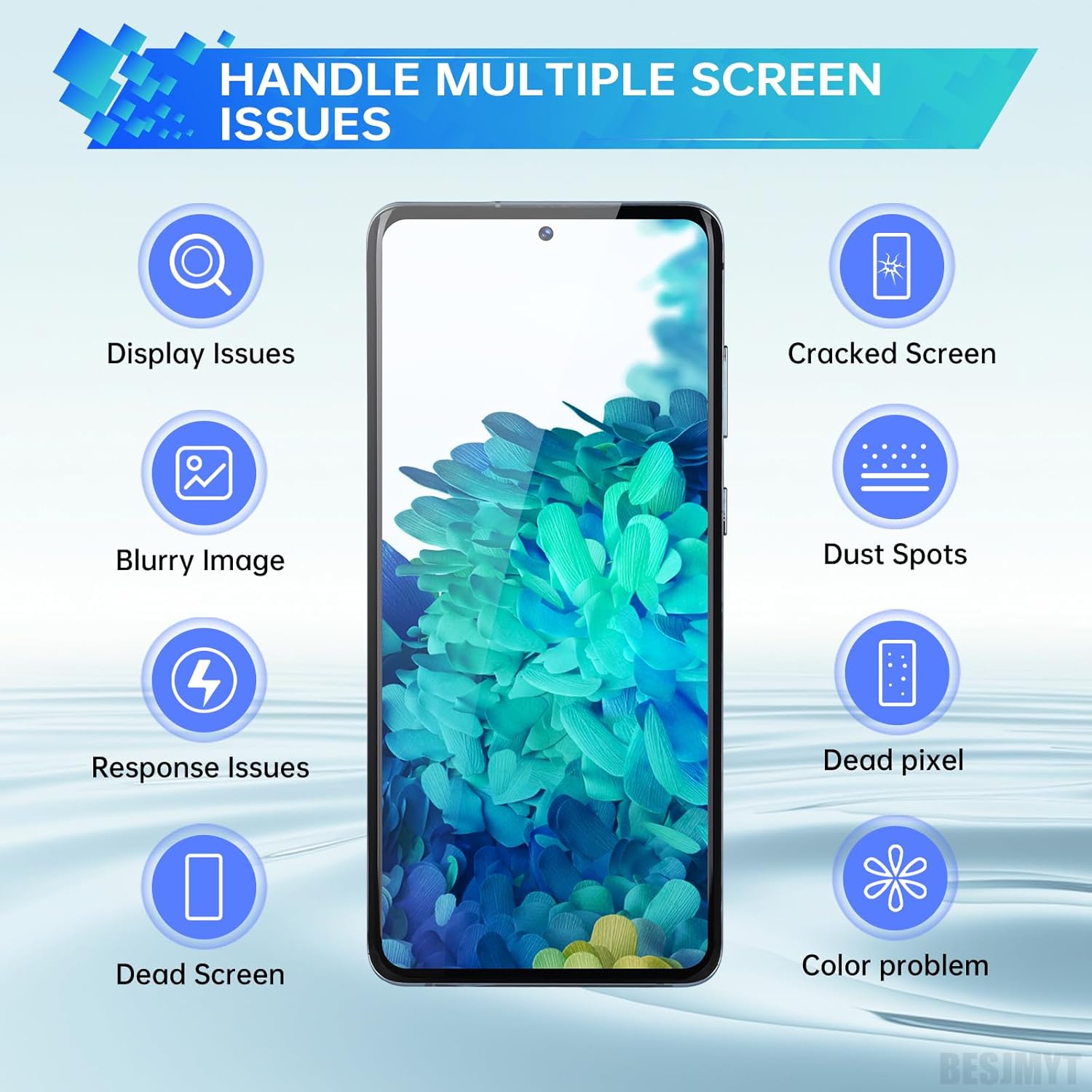 AMOLED Screen Replacement for Samsung Galaxy S20 Plus 5G OLED Display Touch Digitizer Full Assembly with Cloud Blue Frame and Side Button Glass Repair Tools Kit SM-G986U SM-G986U1