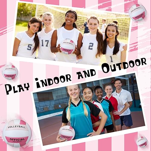 Miniatura 6 de Soulchen 6 pelotas de voleibol tamaño oficial 5, impermeables, color rosa, con bomba y bolsa de red, para adultos, deportes en interiores y