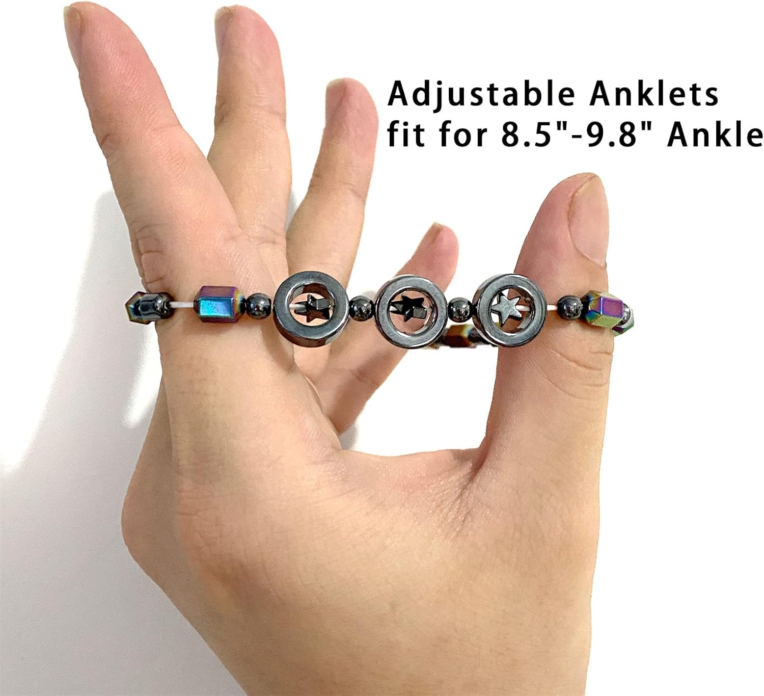 Miniatura 7 de Vinswet Magnetic Hematite Anklet,Anti Swelling Black Obsidian Anklet,Lymphatic Drainage Magnetic Therapy Ankle Bracelet,Relief Pain Anxiety Hematite