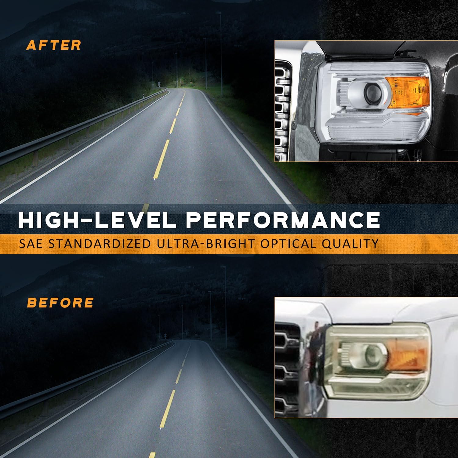 WEELMOTO Headlights Assembly for 2014-2018 GMC Sierra 1500 Base / 2015-2019 GMC Sierra 2500HD / 2015-2019 GMC Sierra 3500HD Replacement Pair Set Chrome Housing NOT for factory LED models