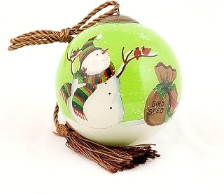 Intricate Inside-Painted Glass Ornament – Festive Décor for Thanksgiving and Christmas, Unique Ornament, Luxury Gift Box - Snowman Feeds Birds