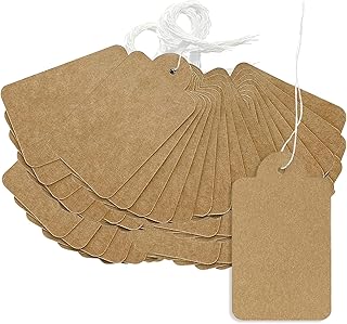 Etiquetas de precio con cuerda, 500 etiquetas de papel kraft de 35 x 22 mm, color marrón, etiquetas de precio para exhibición de ropa, joyería de regalo