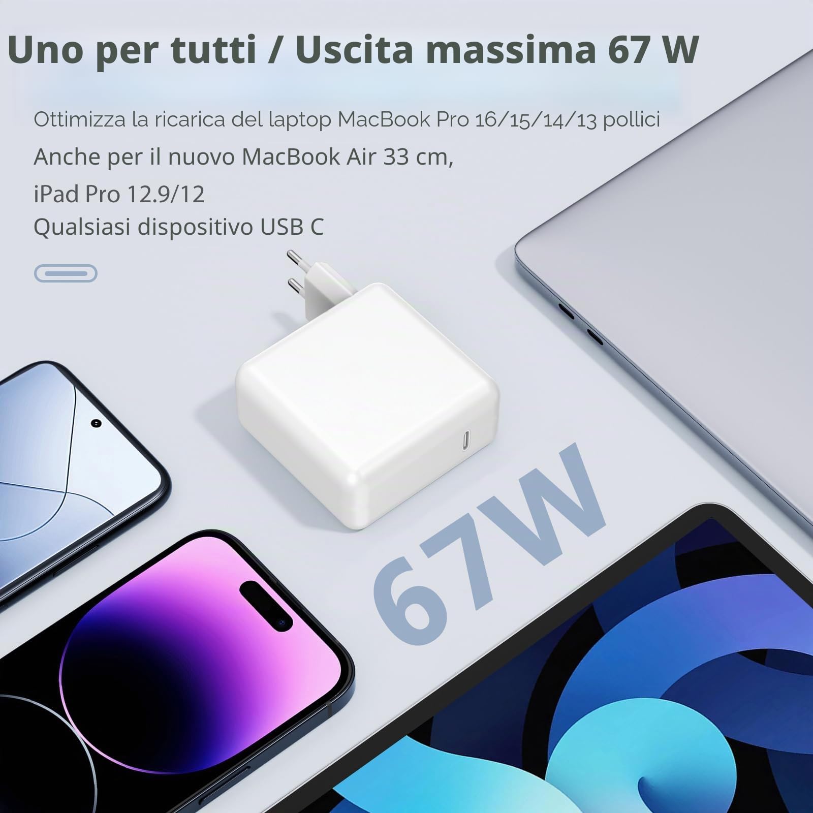 Caricatore 67W USB C Caricabatterie Rapido