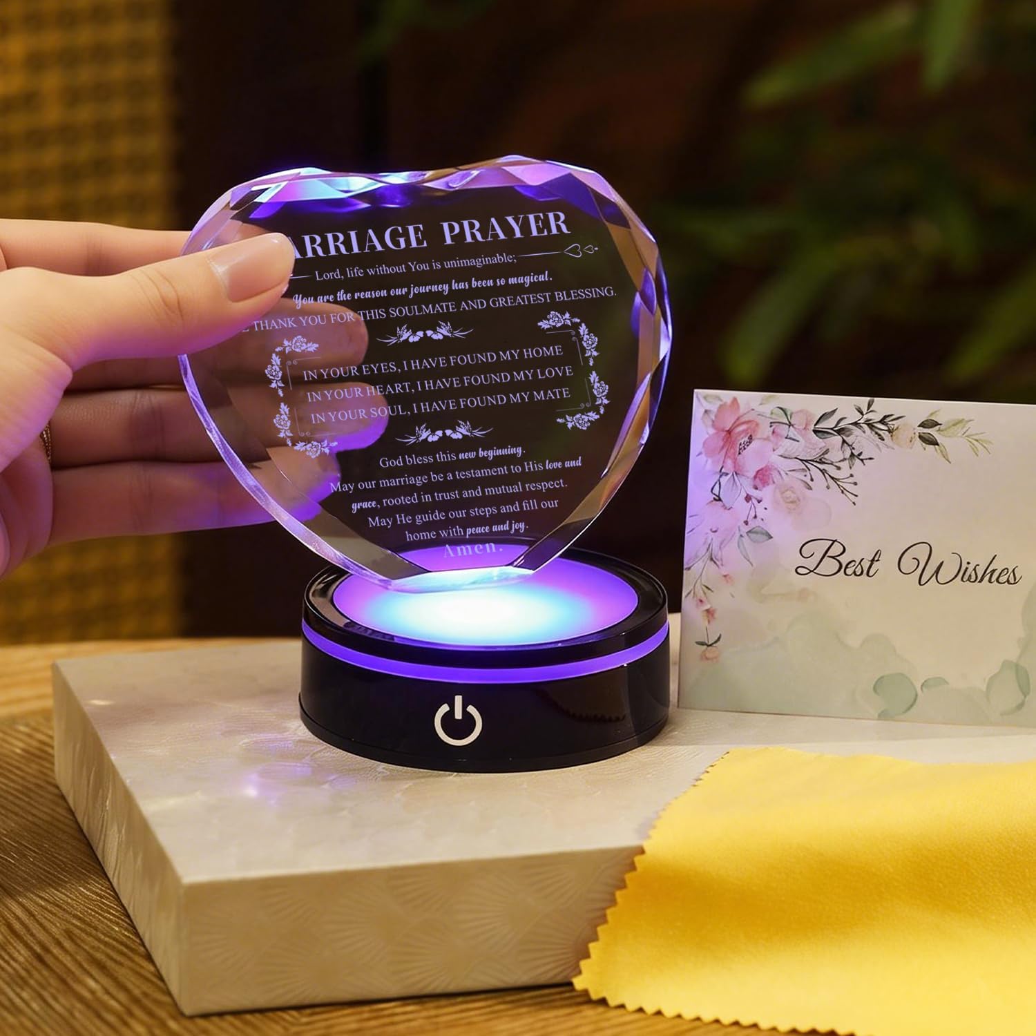 K9 Crystal Heart - Wedding Prayer Gift for Couples,4.3x3.8 Inch | Laser Engraved,LED Base, Christian Wedding Prayer,for Bride and Groom,Mr and Mrs Keepsake,Newlyweds Anniversary
