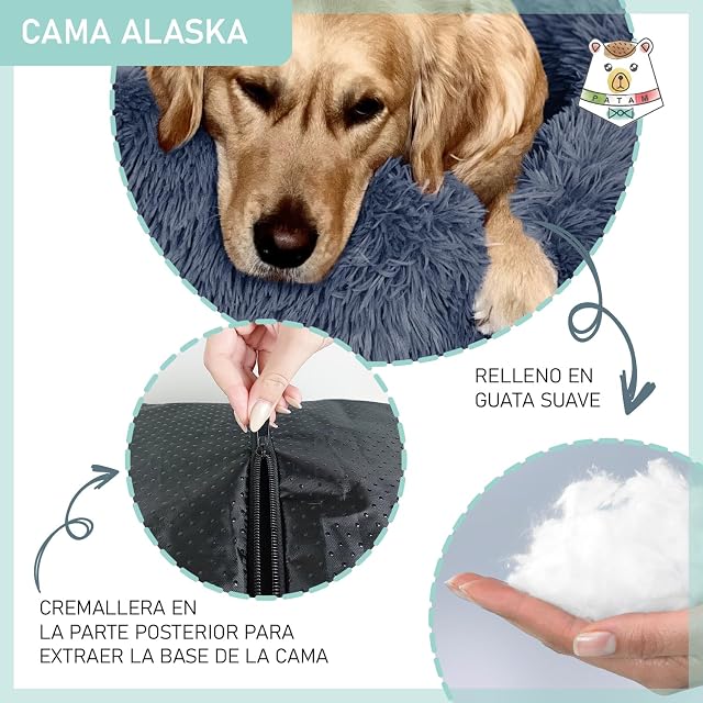 Foto 4 de 6 de PATAM Cama Redonda de Felpa para Perros y Gatos con Funda Lavable a máquina, Antideslizante