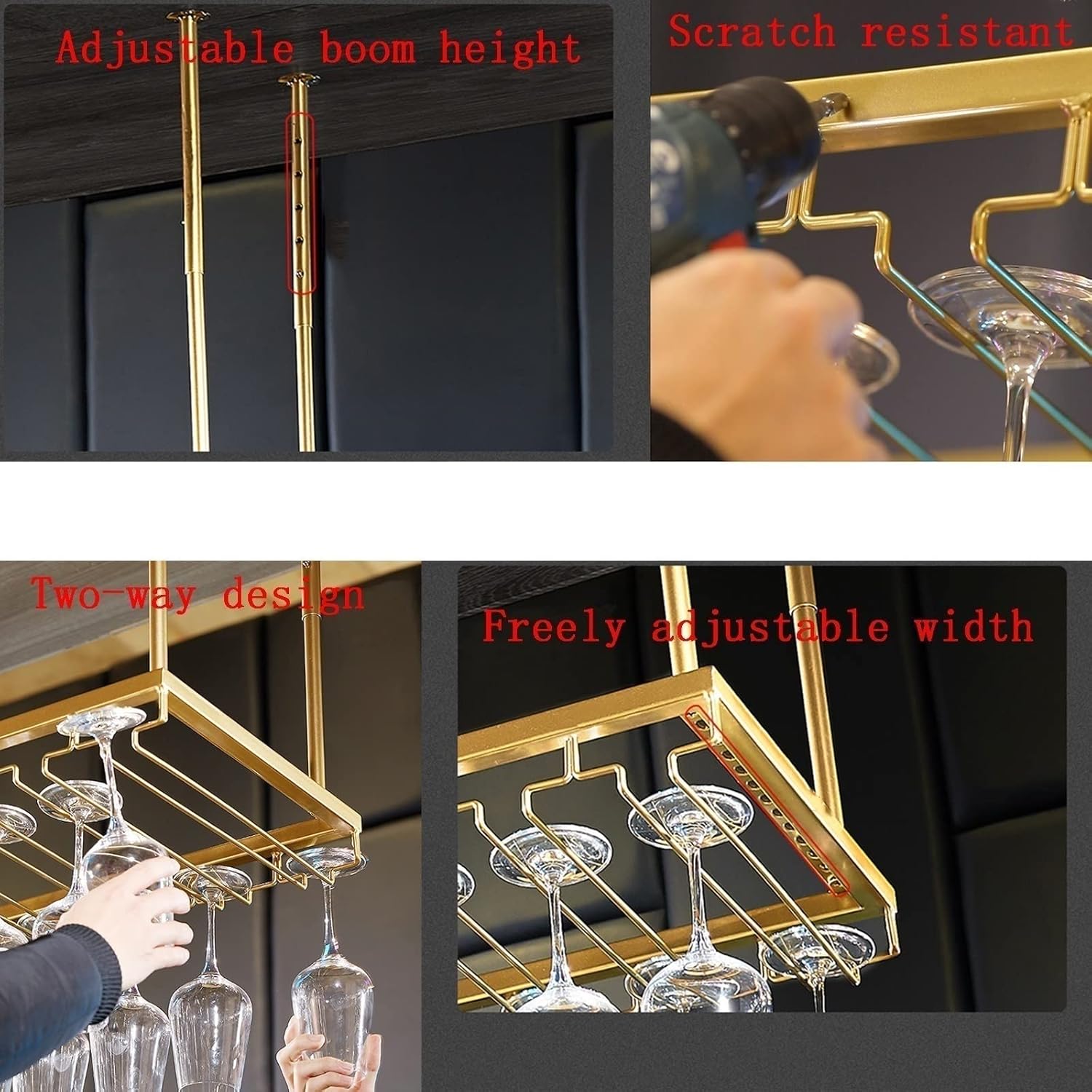 European Hanging Shelf Ceiling Wine Rack with Upside Down Goblet Rack for Kitchen/Living Room/Bar Creative and Stylish Wine Glass Storage Solution