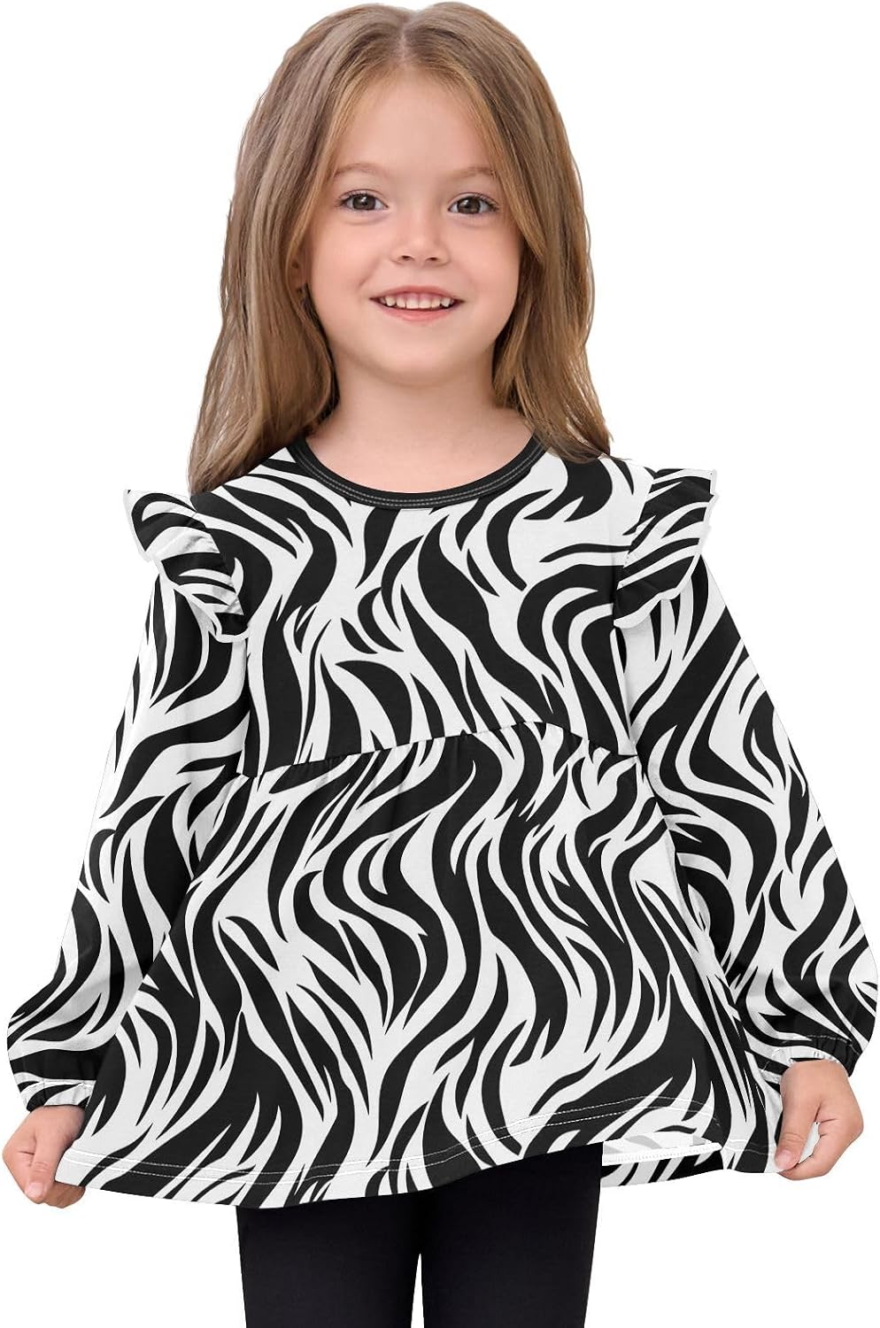 visesunny Toddler Clothes for Girls Twisted Line Zebra Texture Long Sleeve Fall Shirts Cotton Top with Ruffle Collar