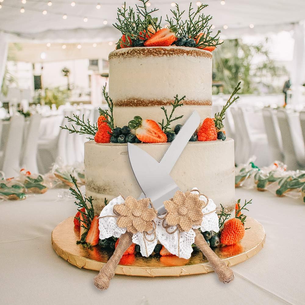 senover Rustic Wedding Cake Serving Set Pizza Pie Cake Knife and Server Set Pie Cake Cutter for Custom Wedding Gift Parties Anniversaries Supplies