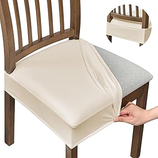 NILUOH Waterproof Seat Covers for Dining Room Chairs Set of 4, Pu Leather Chair Seat Slipcovers Dining Chair Cover Removable Washable Chair Protctor Cover, Rear Covers (PU-Beige) - Buy now