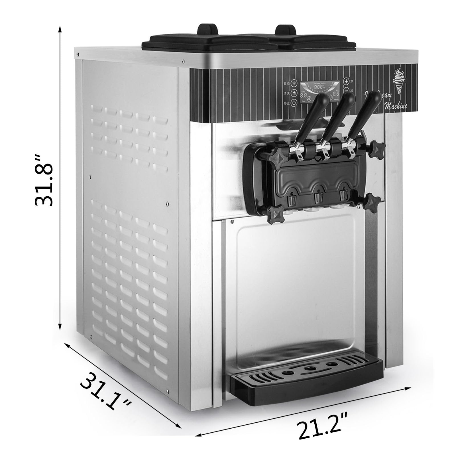 Machine à Crème Glacée professionnelle 2200W Machine à crème glacée italienne 20-28L/h 3 Saveurs Panneau LED à Nettoyage Automatique pour Yaourt Café Snack-Bar Glacier Camion-Restaurant 2 x 6L