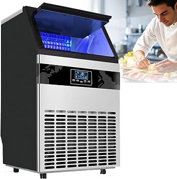 Commercial Ice Maker, 100kg/24H, 15kg Ice Storage, Stainless Steel Self-Cleaning Ice Cube Maker with Digital Control & Ice Scoop, Ice Making Machine for Home Office Bar 78 Cubes in 12-18 mins