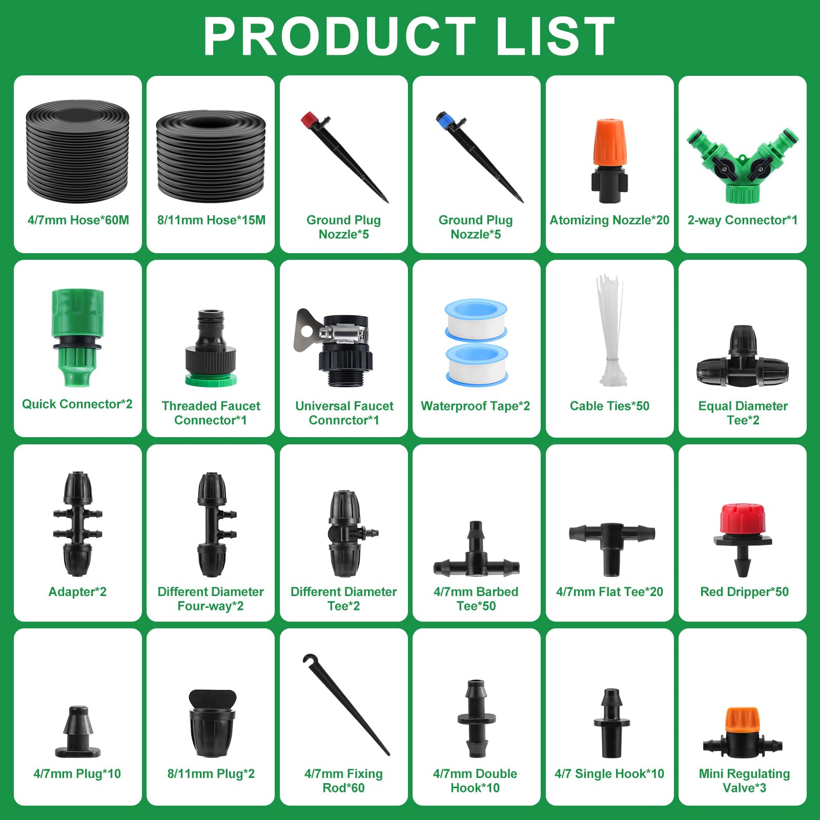 60+15M Kit Irrigazione Serra Sistema di Irrigazione da Giardino | Kit per Irrigazione a Goccia,313 Pezzi DIY Kit di Micro Irrigazione Automatico Regolabili per Giardino Serra Impianto Prato