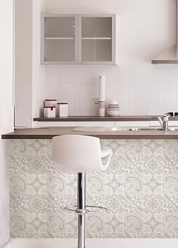 WallPops Holly Warm Grey Embossed Peel and Stick Backsplash Tiles, WPBS4643