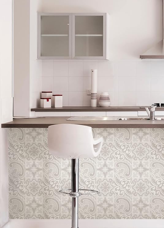 WallPops Holly Warm Grey Embossed Peel and Stick Backsplash Tiles, WPBS4643