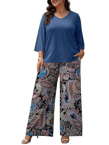 Womens Plus Size Lounge Sets 2 Piece Outfits 3/4 Sleeve