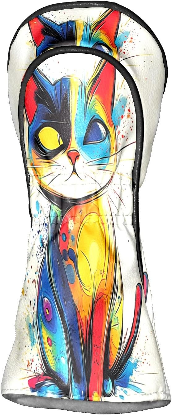 Golf Club Head Covers Cat Design Premium Plush Velvet Lining, Waterproof Golf Headcovers Driver & Fairway Woods for Scratch Protection Novelty Gift for Men & Women