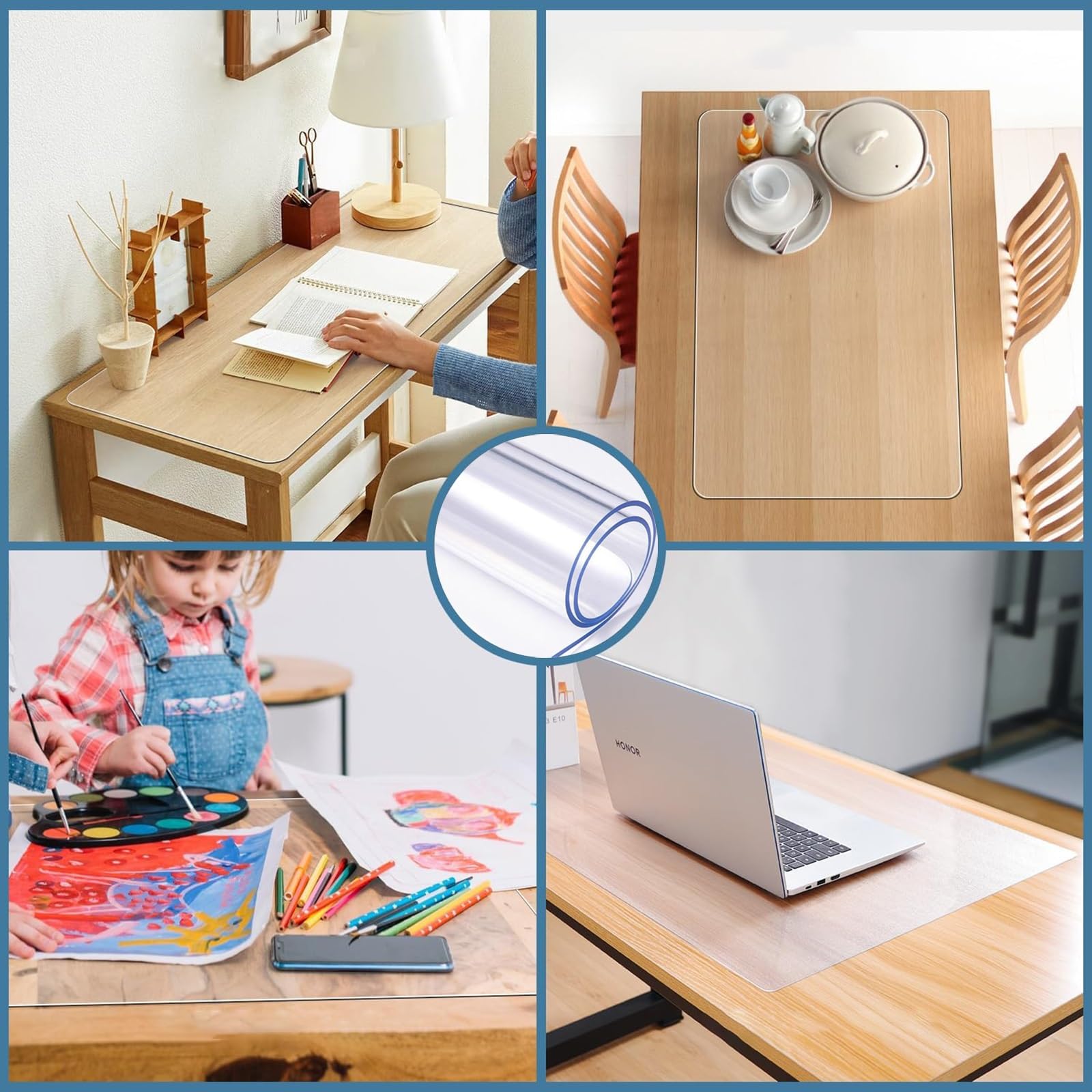 Generico Copritavolo Trasparente, Tovaglia Trasparente1,5, Tappetino da Scrivania in PVC Impermeabile, Sottomano da Scrivania per Ufficio, Casa, Scuola(Transparent,130 cm × 150 cm（ 51'' x 59'' ）)