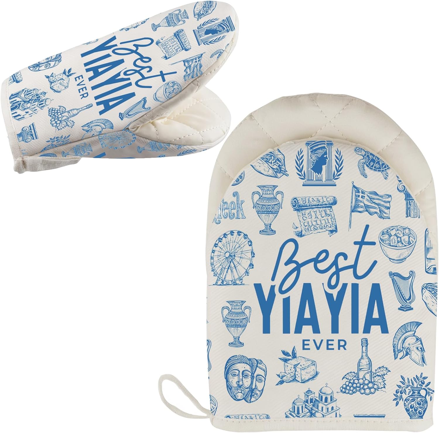 WCGXKO Best Yiayia Ever Oven Glove Greek Yiayia Merch Grandma Short Oven Mitt for Grandmother (Yiayia Ever G)