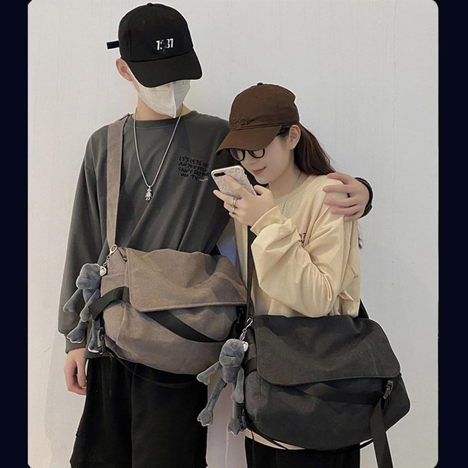 Men's canvas bag, men's and women's Japanese casual crossbody bag, men's large capacity canvas messenger bag