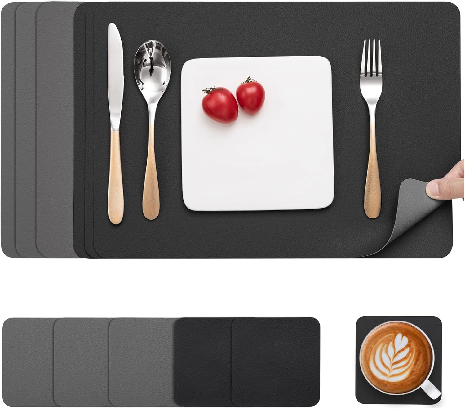 Myir JUN Placemats and Coasters, Placemats Set of 6 Faux