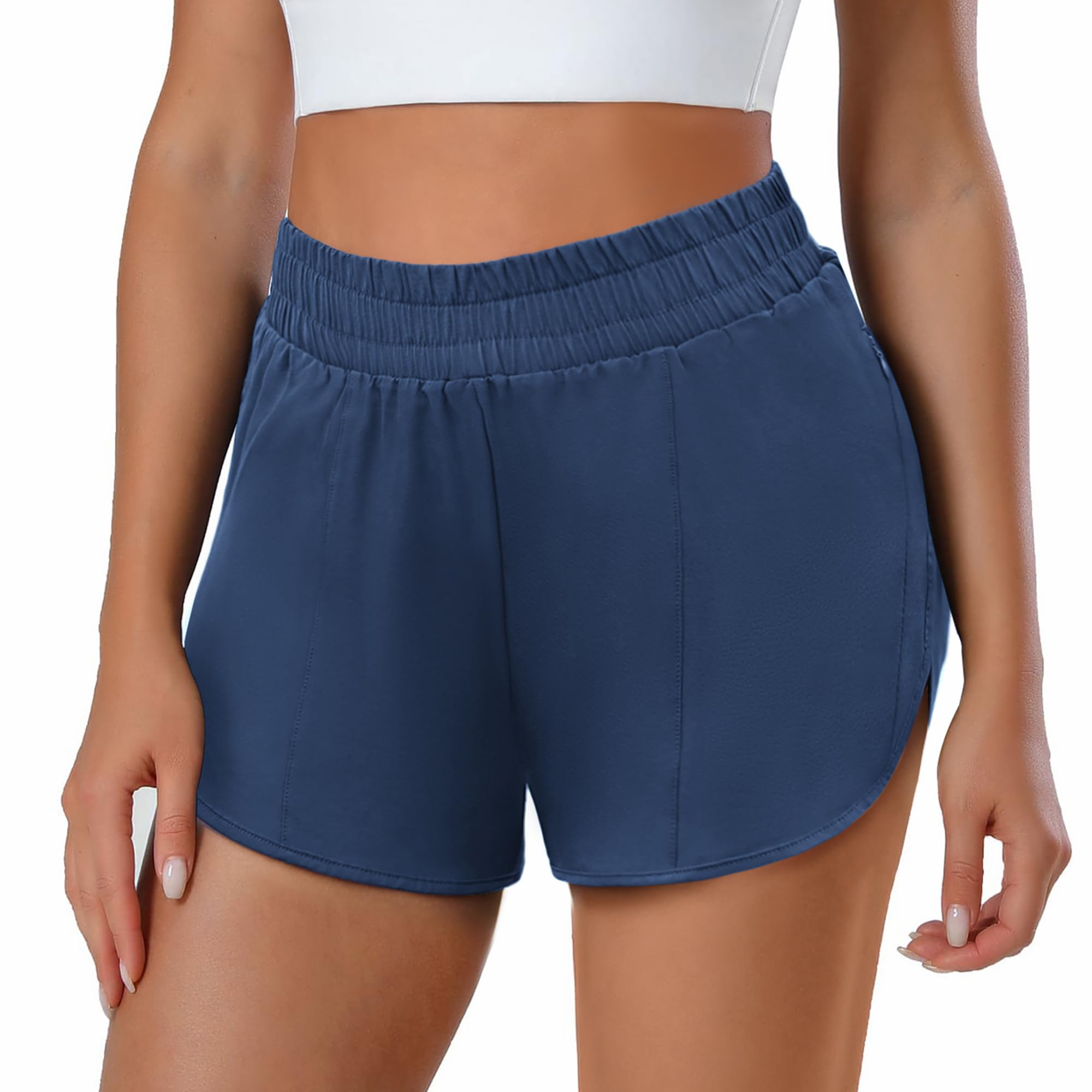 PINSPARK Athletic Shorts for Women Quick Dry Running Workout Gym Short High Waisted with Zip Pockets