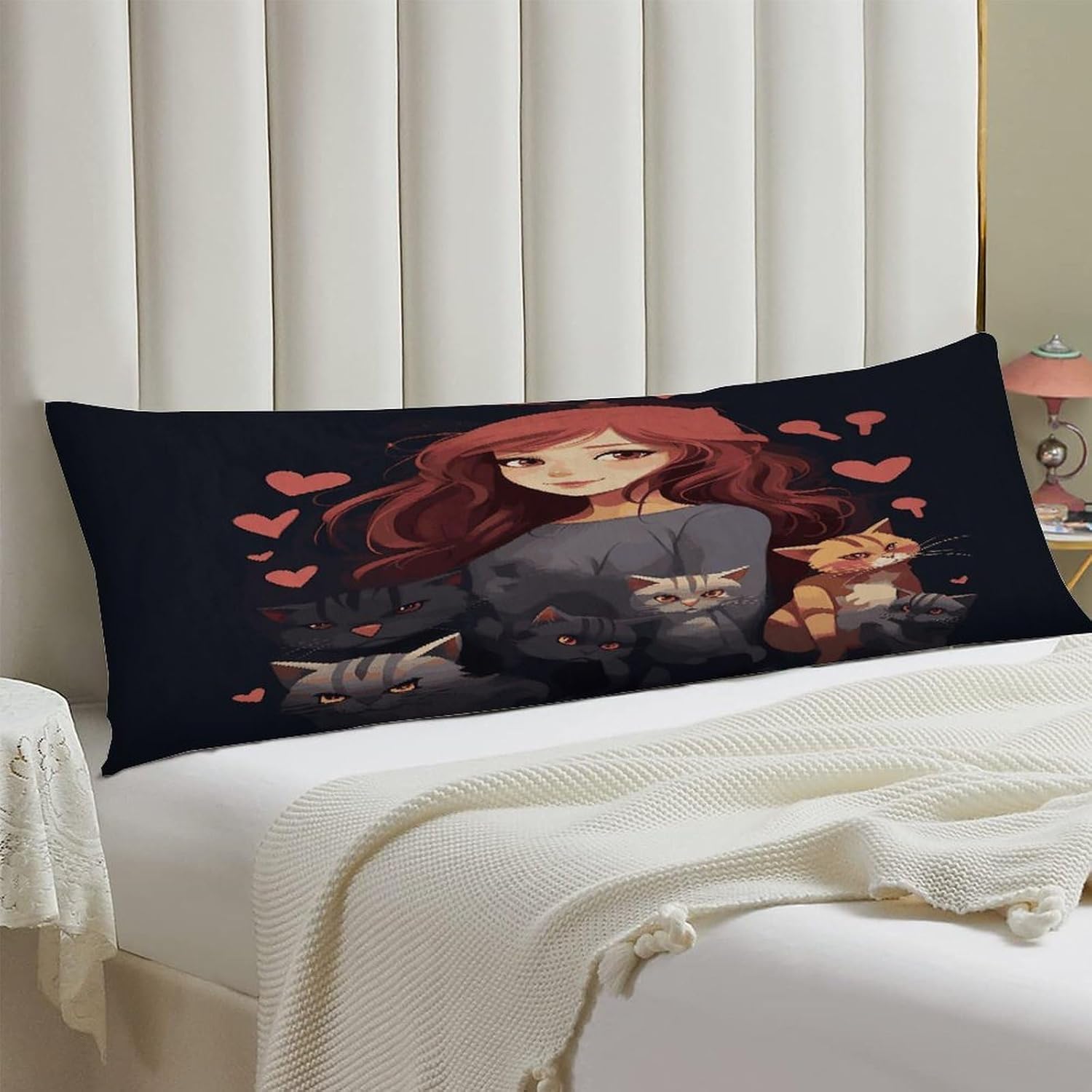 A Girl Who Loves Cats Body Pillow Cover 18.9 X 53.1 Inch,Soft and Breathable Pillow Covers with Hidden Zipper Closure,Body Pillowcase for Adults