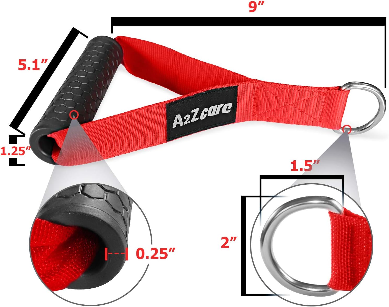 A2ZCARE Heavy Duty Exercise Handles with 2 D-Rings, Premium Exercise Hand Grips Attachment for Pulley LAT Pulldown System and Resistance Bands (Red) : Sports & Outdoors