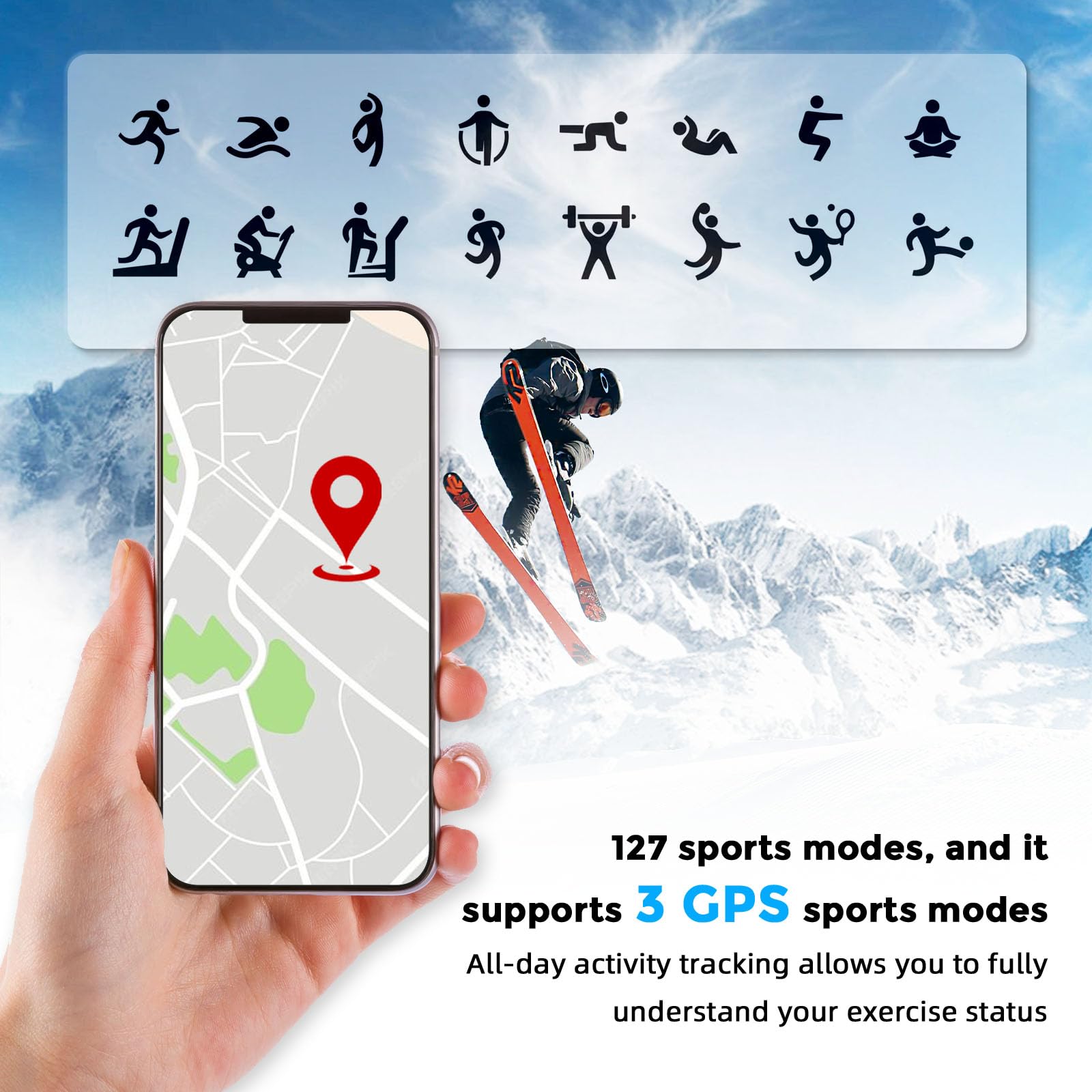 Smart Health Wristband, Bluetooth Connected Wearable Fitness Tracker, 127 Exercise Modes, 1ATM Water Resistant, Tracks Heart Rate/Blood Pressure/SpO2/Sleep/Steps