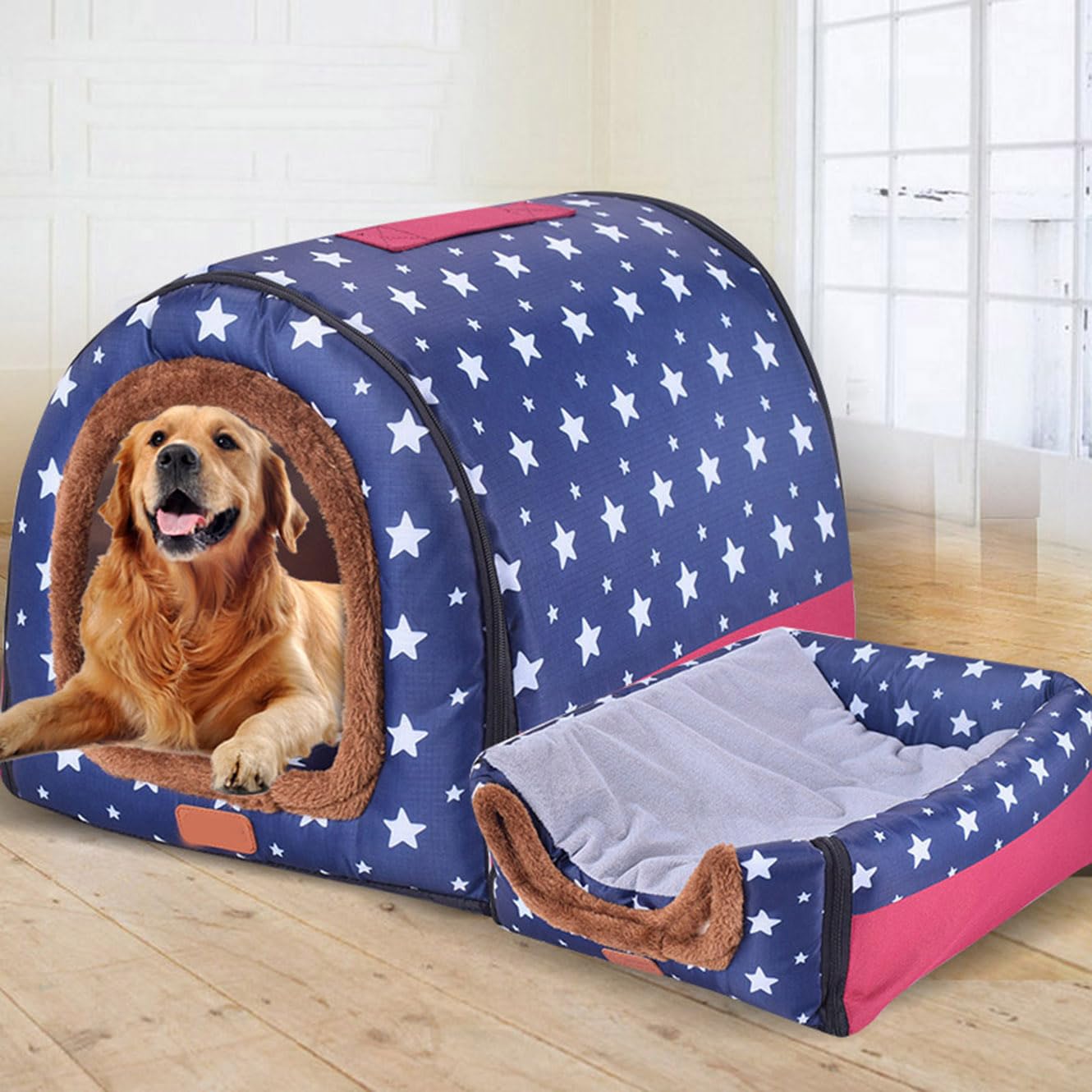 Rr tianshi Extra Large 2 In 1 Dog House Bed,Jumbo XL Pet Dog Bed Tent Anxiety Relief Calming Dog Kennel Cat Cave Igloo Winter Warm Pet Nest (S-35 * 32 * 28cm,D)
