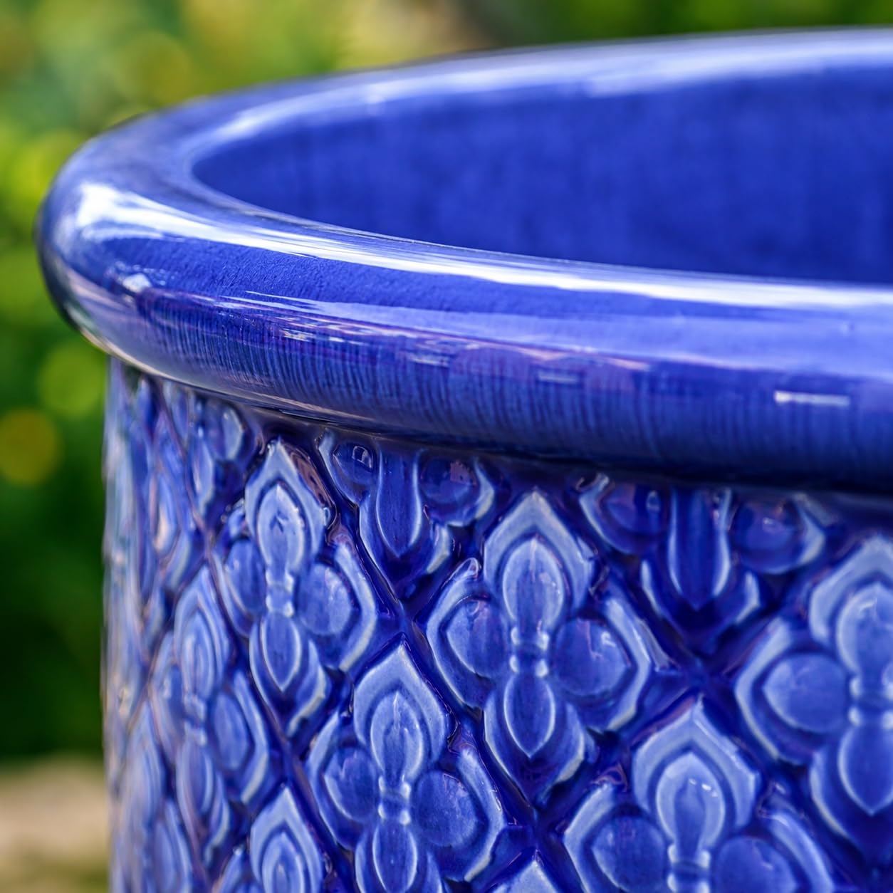 Indigo Provence glazurowana donica na rośliny, 54 cm, w kolorze kobaltowego błękitu – ręcznie wykonana ceramiczna donica na kwiaty z wysoko wypalaną glazurą i odpływem wody zapobiegającej