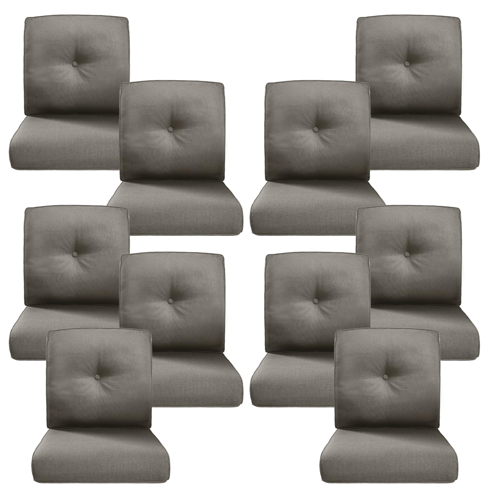 Luxury 4" Thick Outdoor Cushion Set of 10 - 22x24 Patio Furniture Cushions with 28D High-Density Foam, Water-Resistant &amp; Fade-Resistant Fabric, Removable Covers for Patio Furniture Sofa Couch -Grey