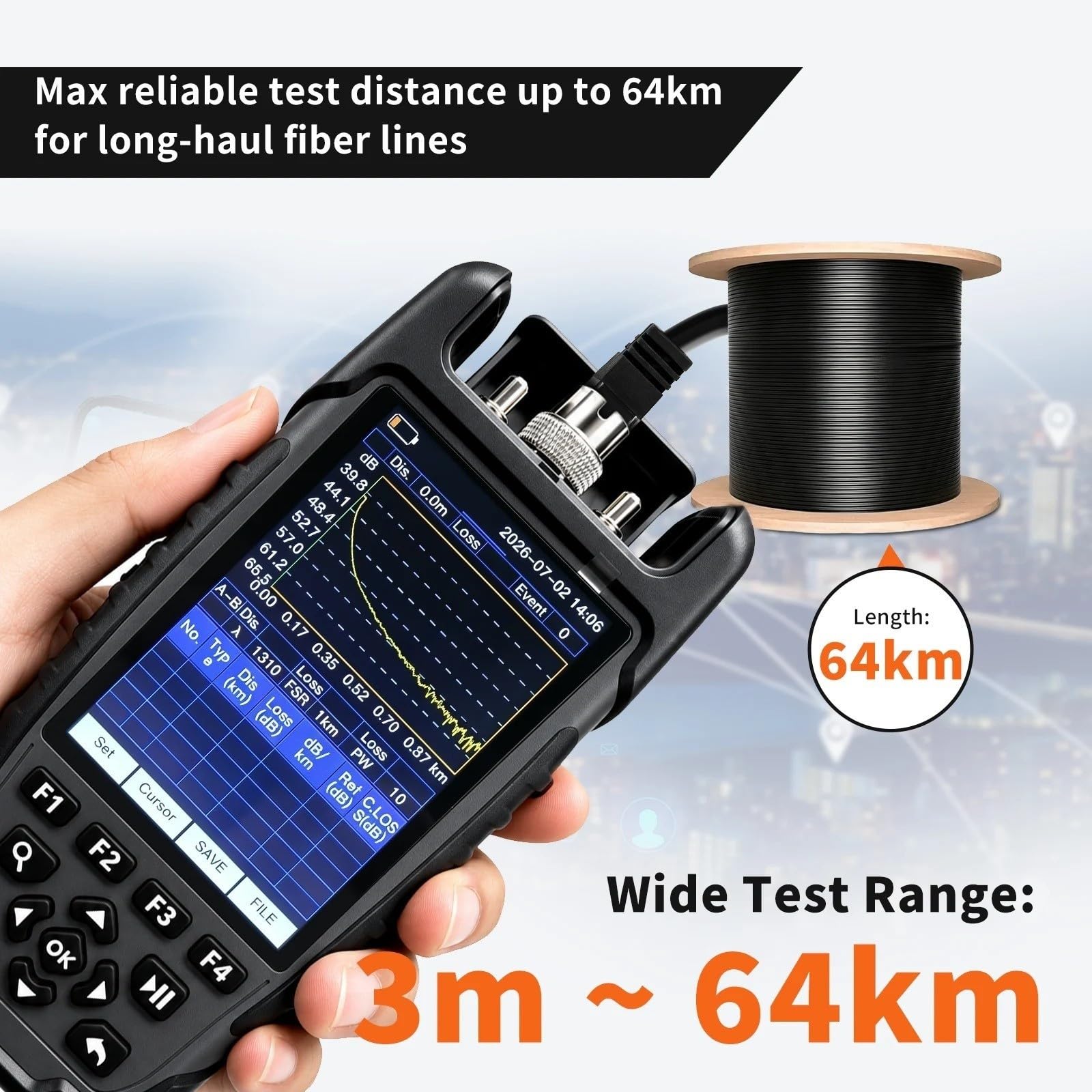 Tester per fibra ottica, Tester per cavi in ​​fibra ottica touch screen con riflettometro ottico multifunzionale nel dominio del tempo OTDR