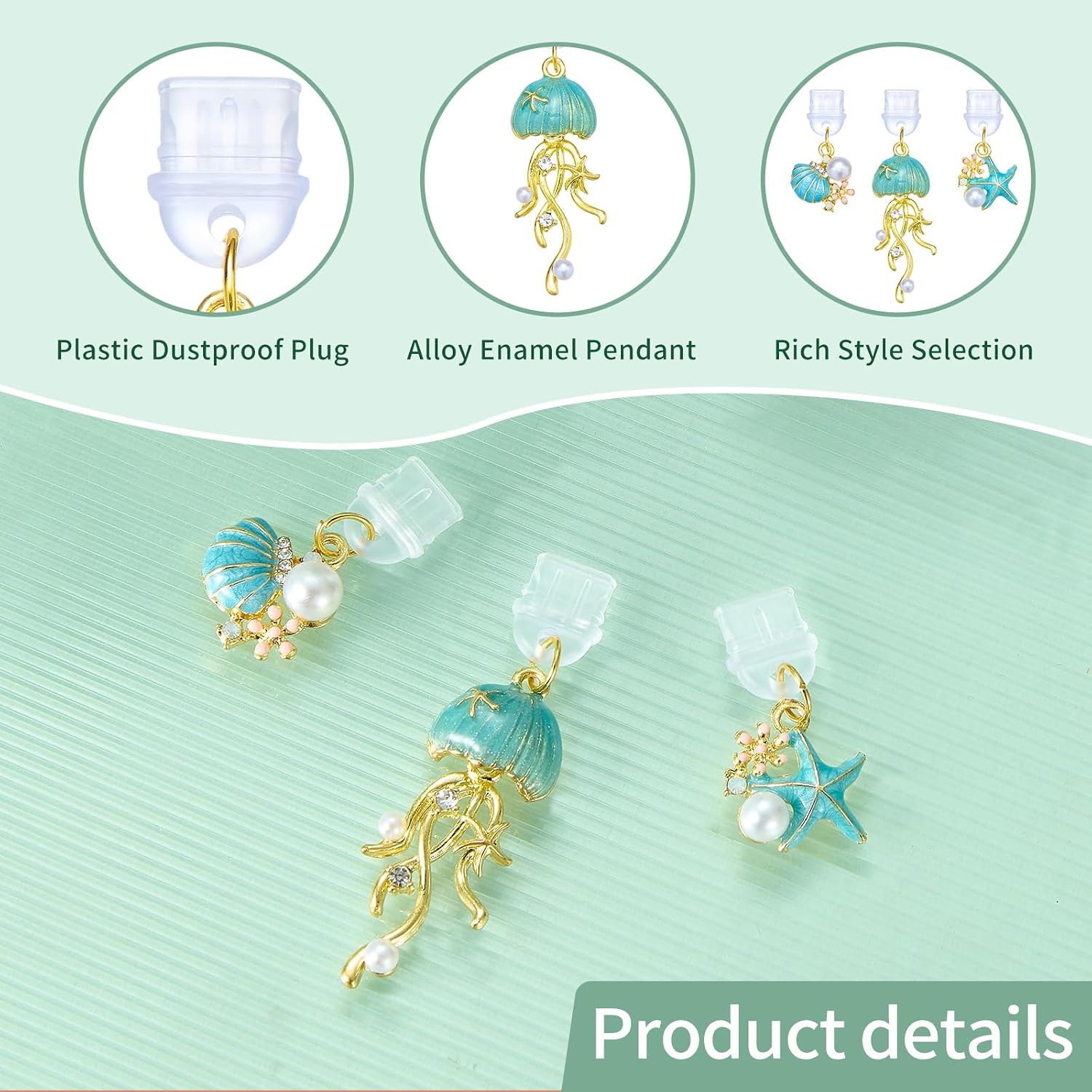 3Pcs Dust Plug Charm Type C Cute Phone Dust Plug Charm with Ocean Theme Pendants for Most USB C Phone,E-Readers, Reading Lover Accessory Decorations Gifts image 4