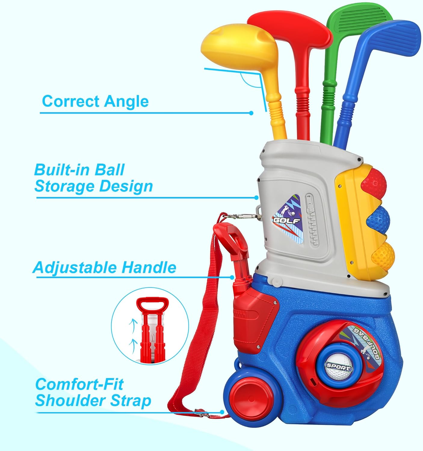 Toddler Golf Set, Kids Golf Set for Ages 1 2 3 4 5 Years Old Boys Girls with 4 Plastic Golf Clubs 10 Balls, Indoor Outdoor Baby Toddler Golf Clubs Set Toy with Cart Birthday Gifts Blue - Image 4