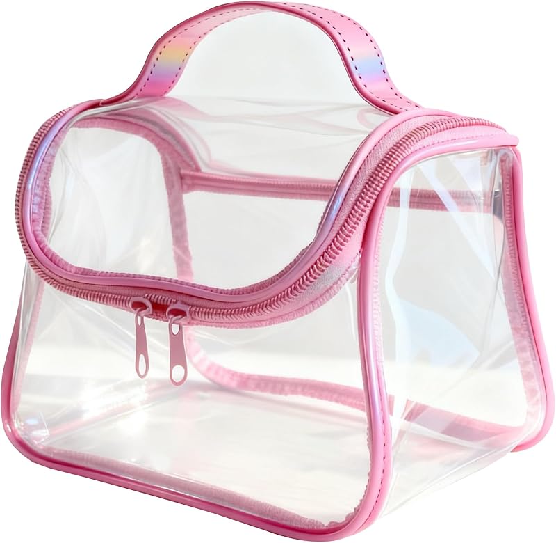 Nécessaire transparente TotePrint de PVC com alça, rosa