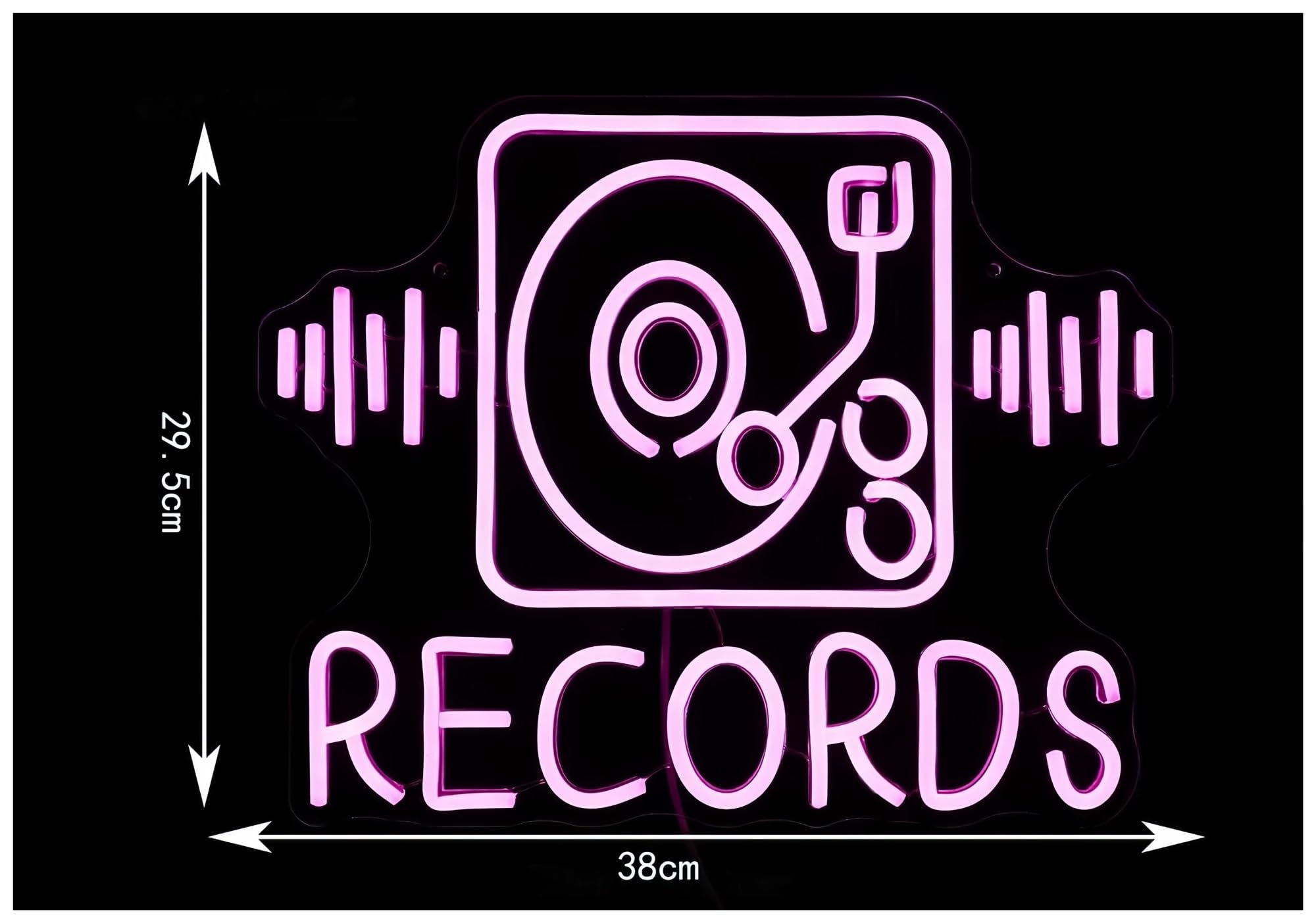 Insegna al Neon Insegna Al Neon Records Per Decorazioni Murali Alimentata Da Musica Per Video, Negozi, Bar, Feste, Camera Da Letto 30x39cm