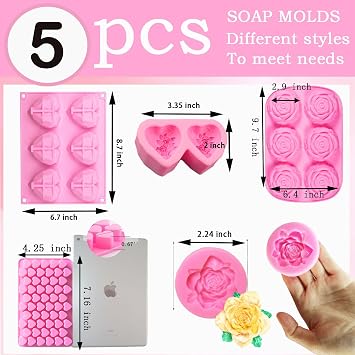 5 Paket Silikon Sabun Kalıpları,Sabun Yapımı İçin Sabun Kalıpları,Sevgililer Günü Hediyesi için El Yapımı Kalp Sabunu Kek/Bisküvi/Çikolata/Duş Vapuru/Ay Kek