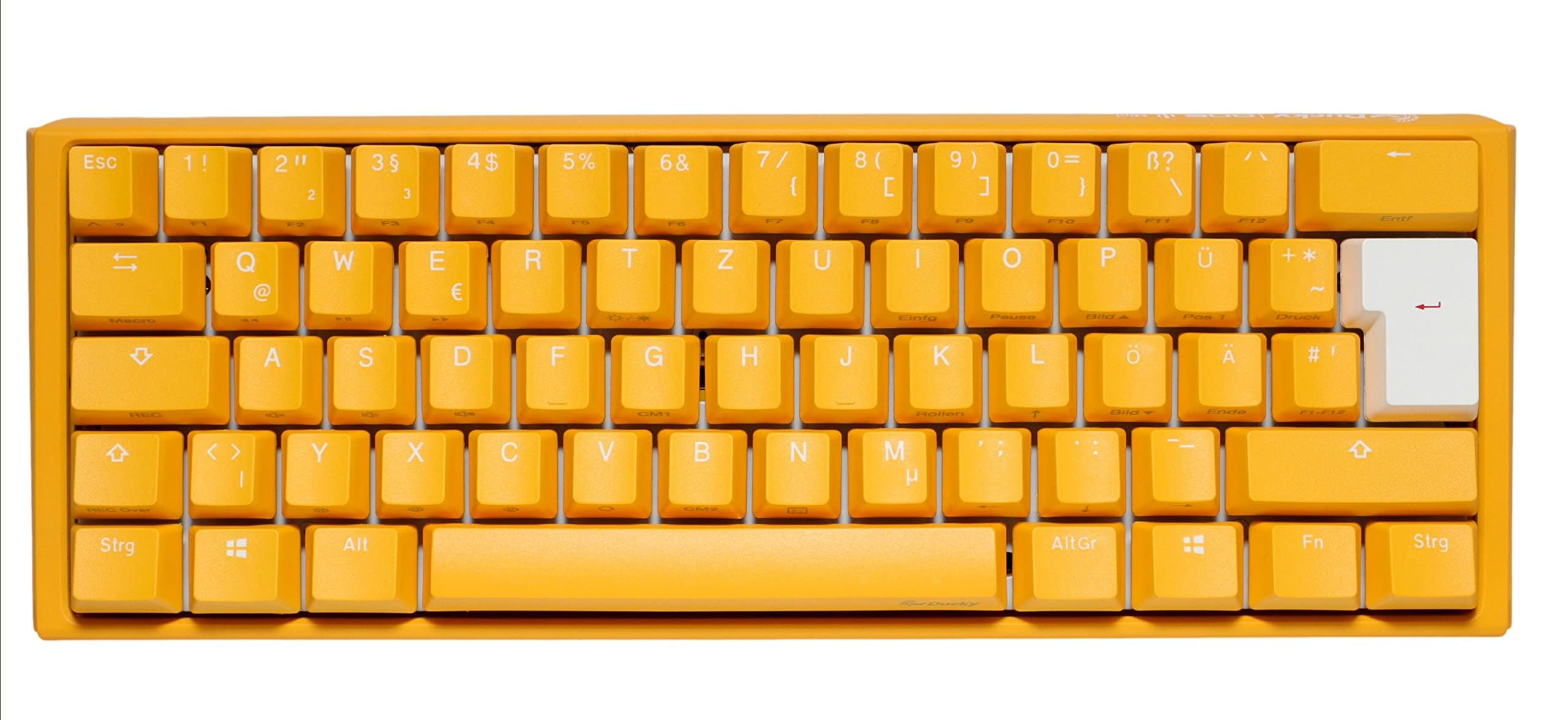 Ducky One 3 Yellow - mechaniczna klawiatura gamingowa, niemiecki układ w formacie mini (60% klawiatura) z przełącznikami Cherry MX Silent Red, funkcja Hot-Swap (gniazda Kailh) i oświetleniem RGB